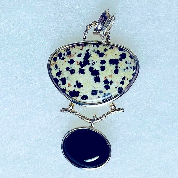 Whitney Kelly Jewelry - Vintage Dalmatian Jasper & Onyx Pendant Enhancer